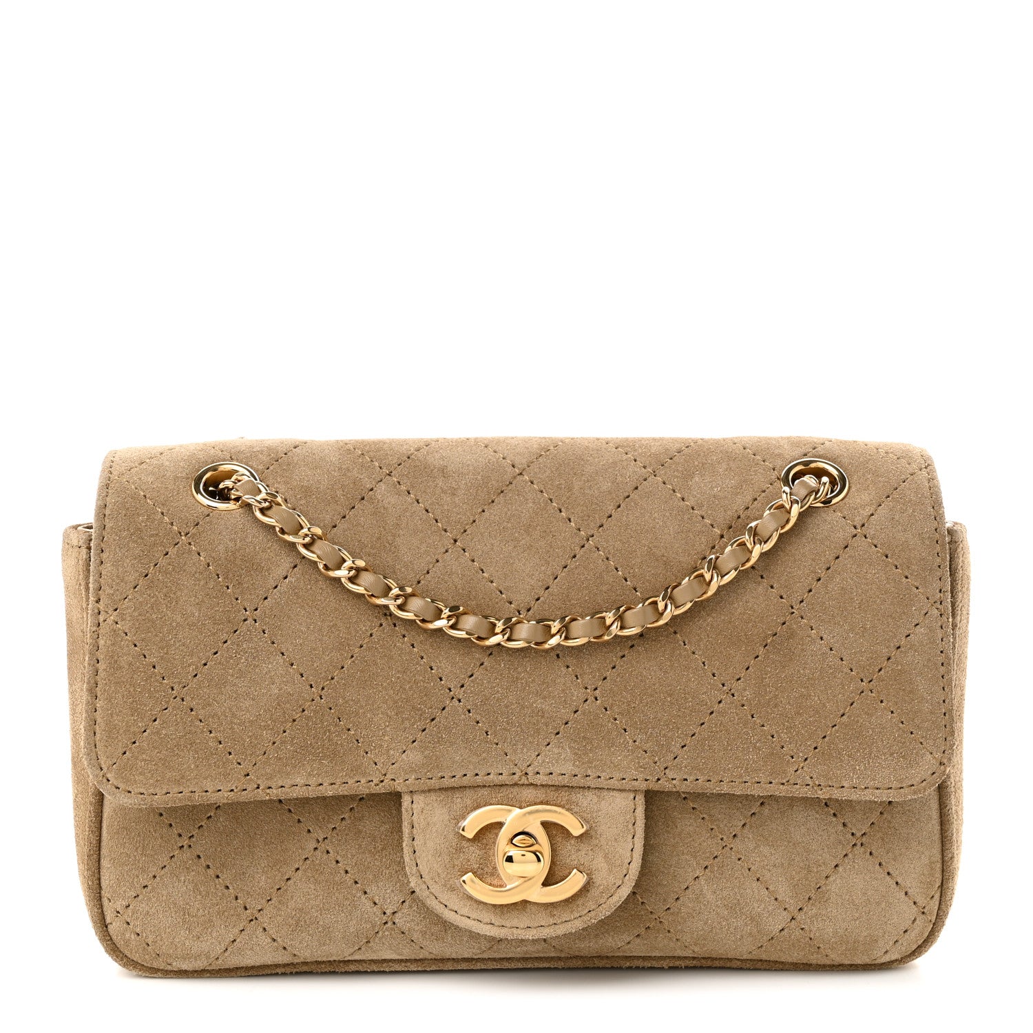 Suede Calfskin Mini Souplissimo Flap Dark Beige