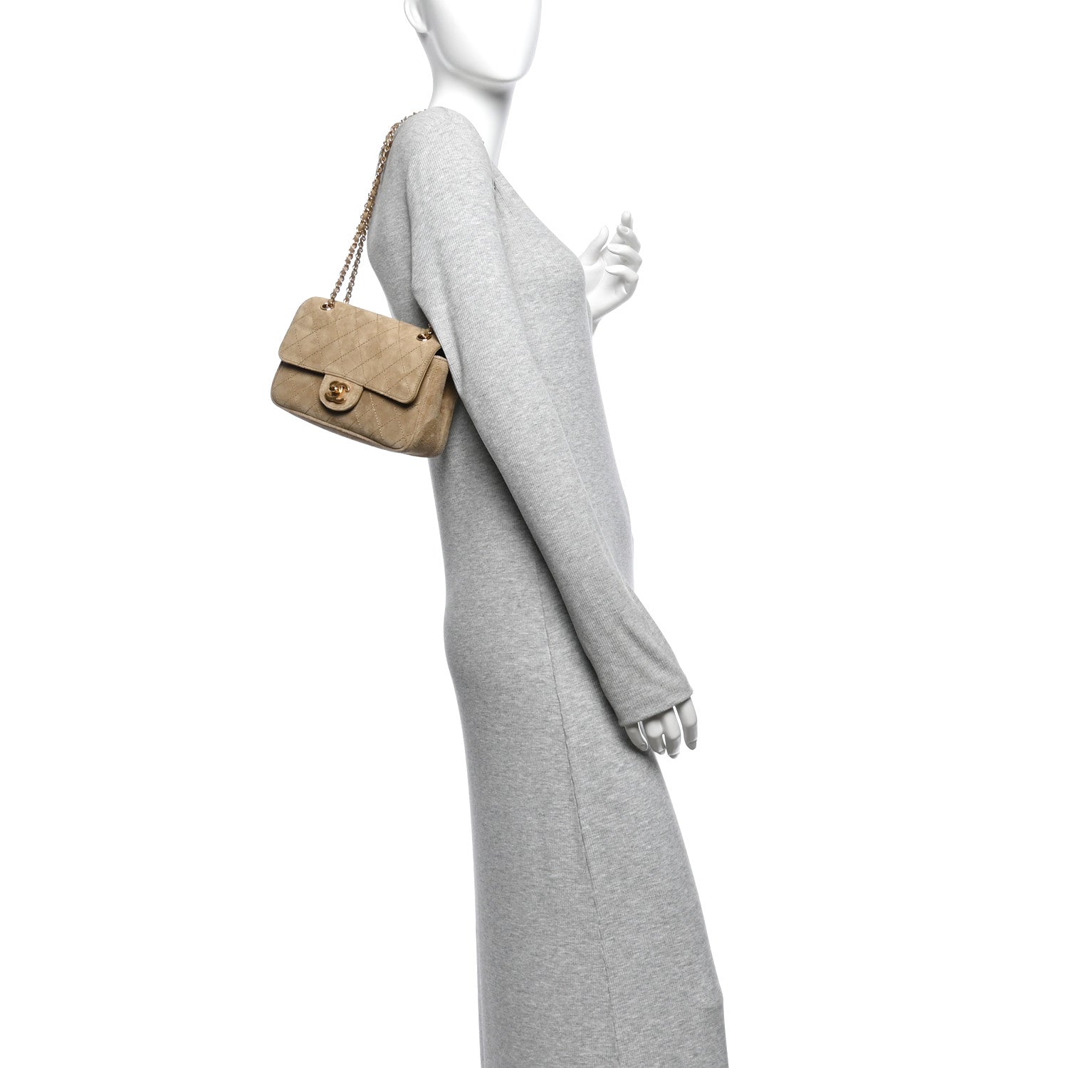 Suede Calfskin Mini Souplissimo Flap Dark Beige — view 2