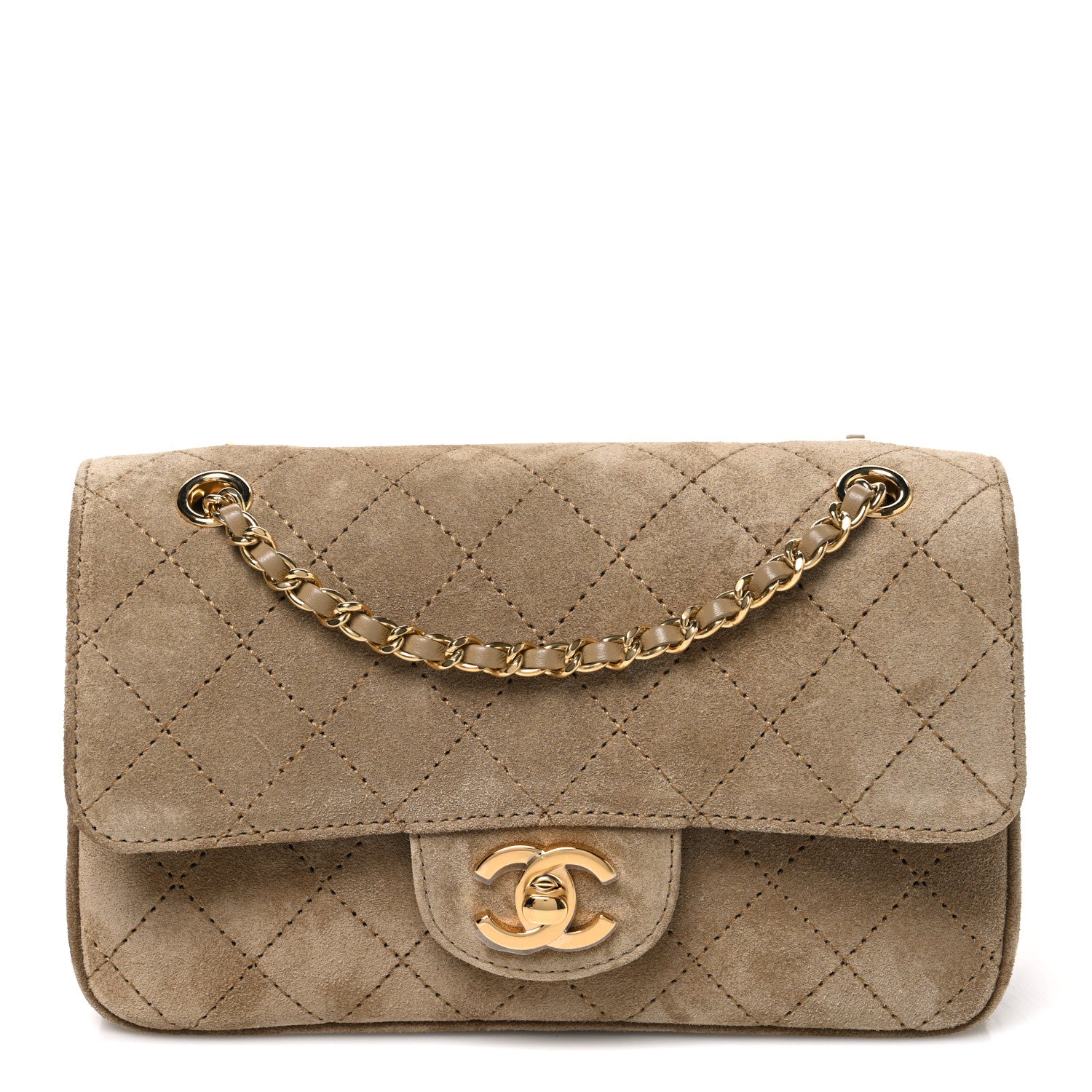 Suede Calfskin Mini Souplissimo Flap Dark Beige