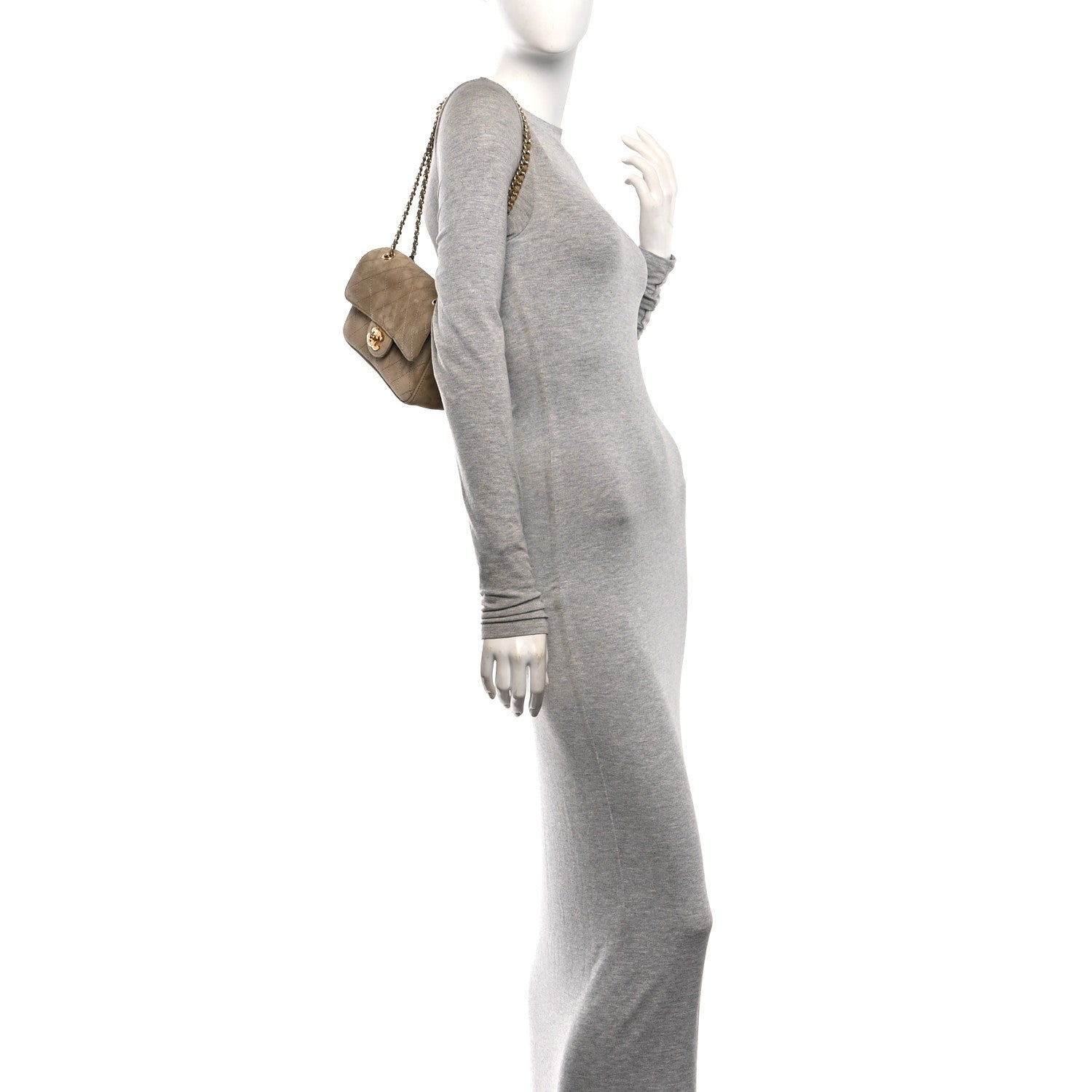Suede Calfskin Mini Souplissimo Flap Dark Beige — view 2