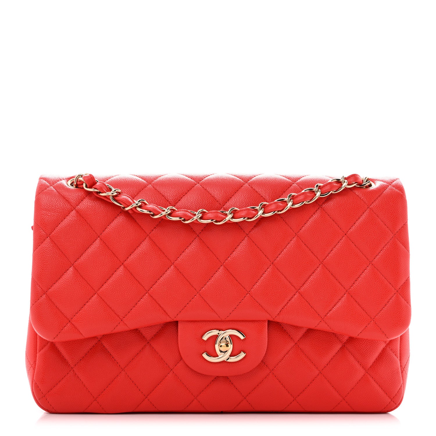 Caviar Quilted Jumbo Double Flap Red — view 1