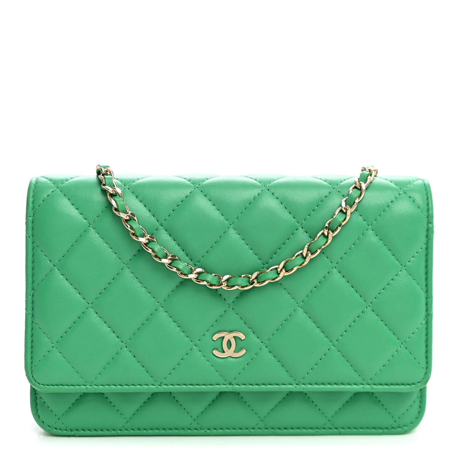 Lambskin Quilted Wallet On Chain WOC Green
