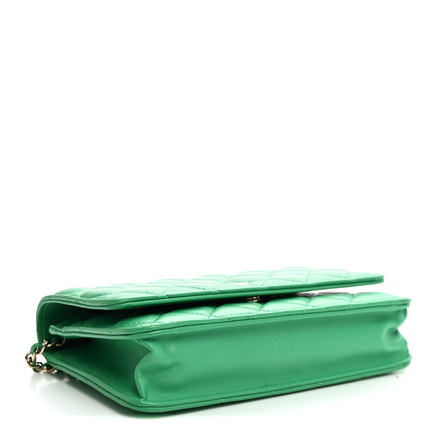 Lambskin Quilted Wallet On Chain WOC Green — view 4