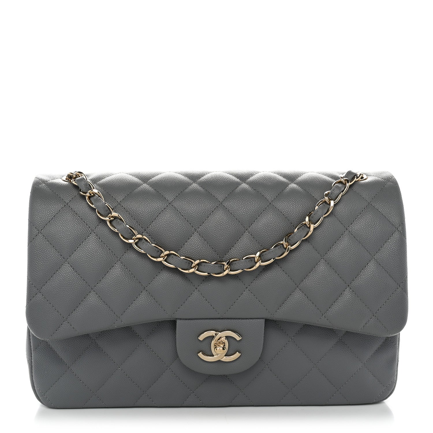 Caviar Quilted Jumbo Double Flap Grey — view 1