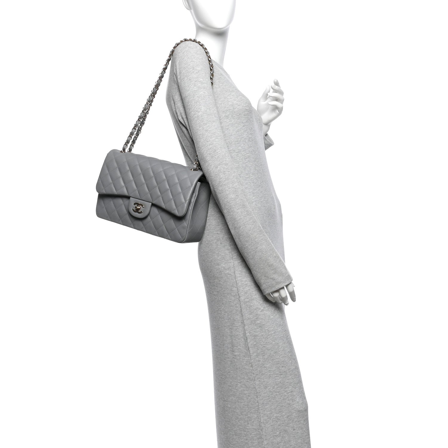 Caviar Quilted Jumbo Double Flap Grey — view 2