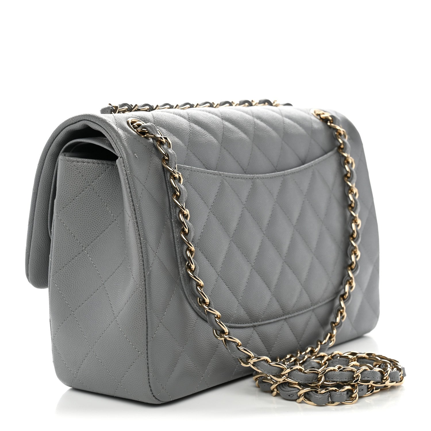 Caviar Quilted Jumbo Double Flap Grey — view 3