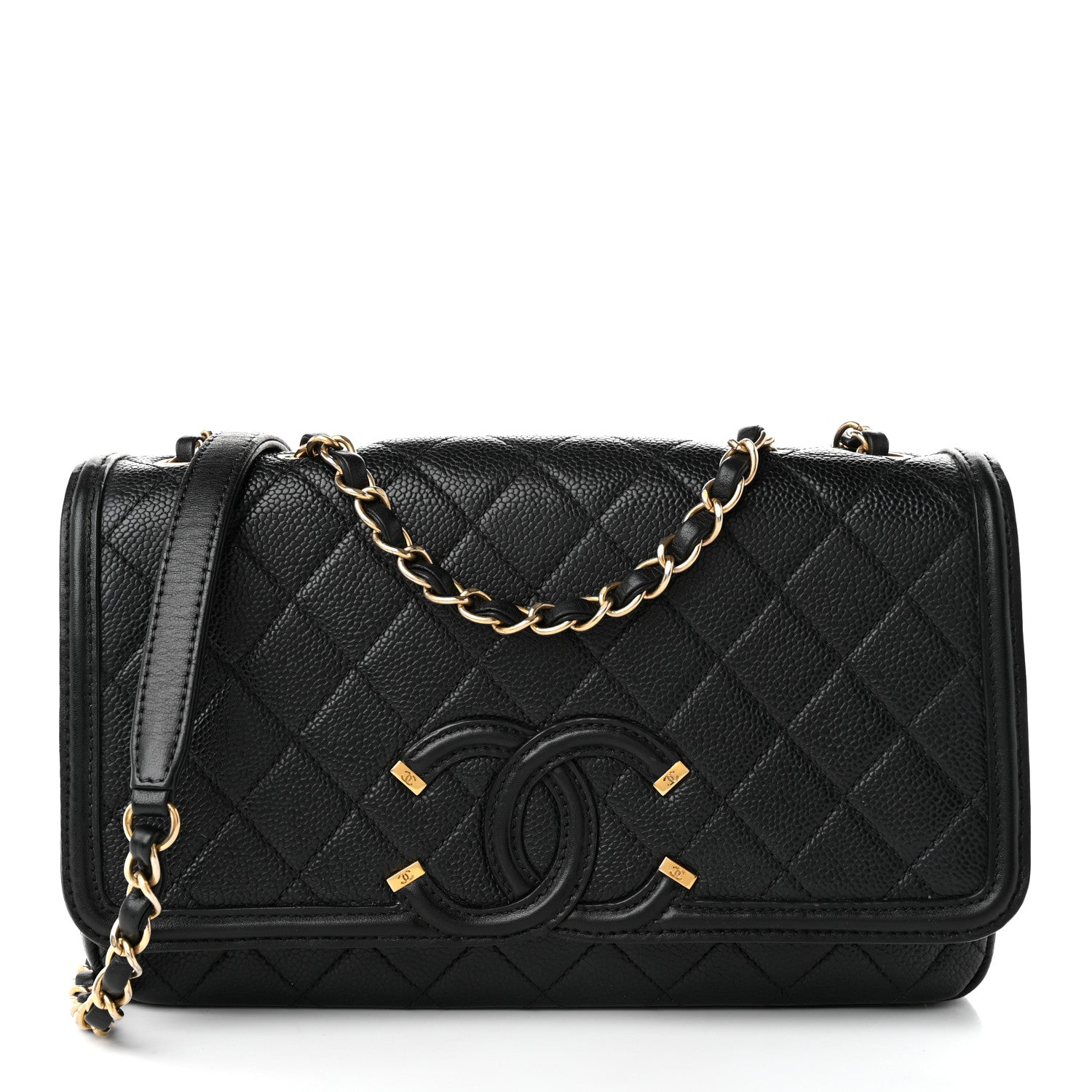 Caviar Quilted Medium CC Filigree Flap Black