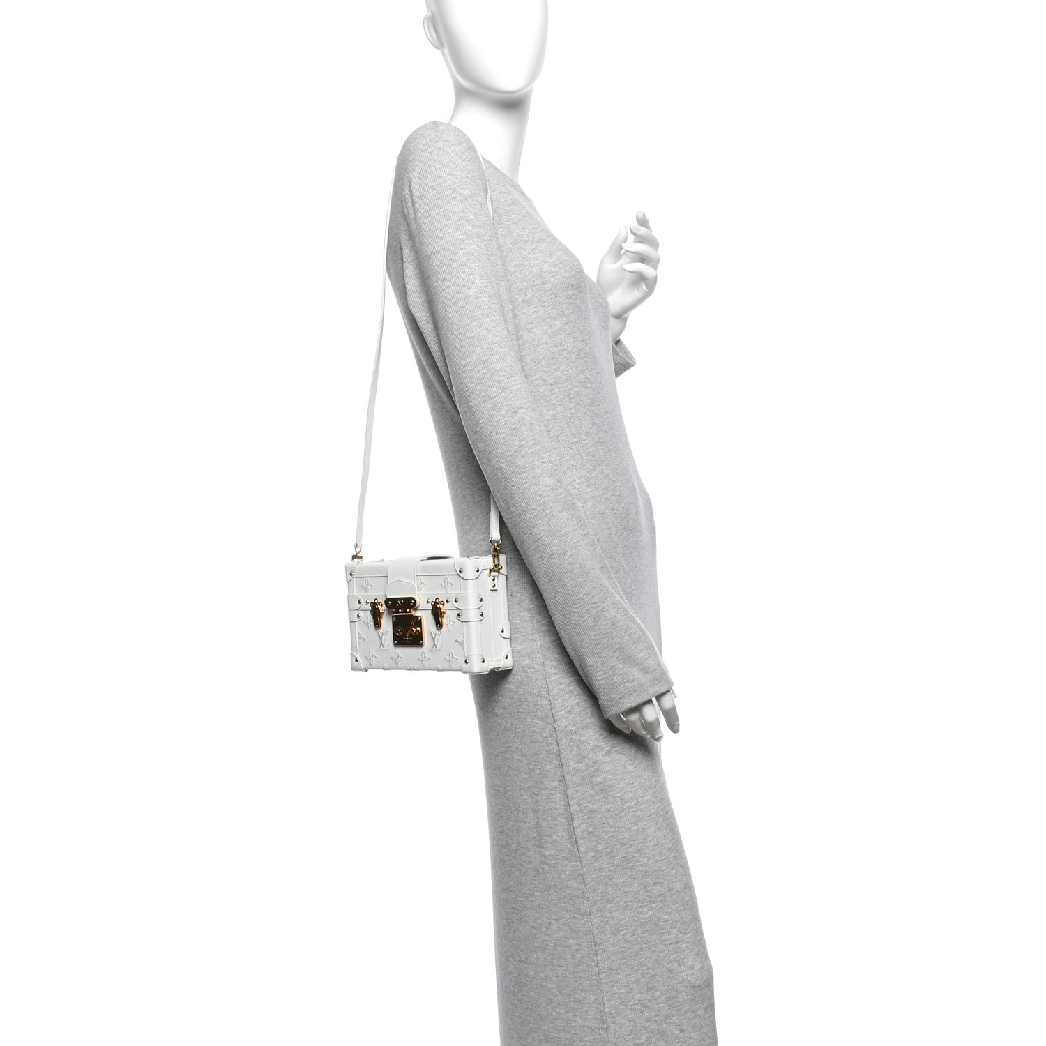 Calfskin Monogram Embroidered Petite Malle White — view 2