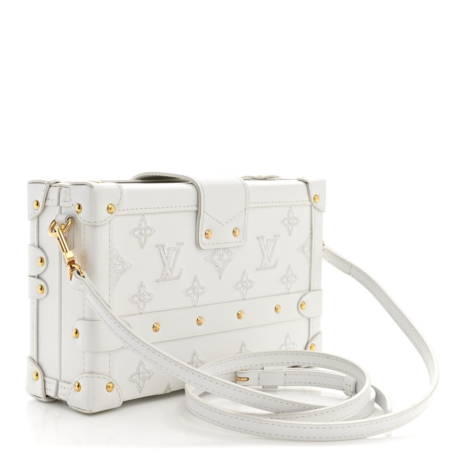 Calfskin Monogram Embroidered Petite Malle White — view 3