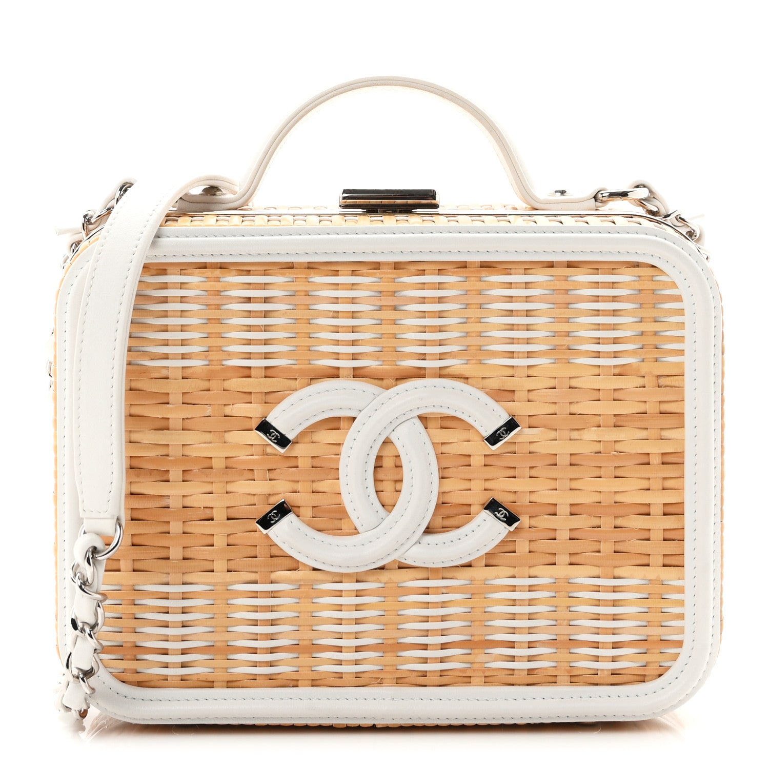 Raffia Calfskin CC Filigree Vanity Case White