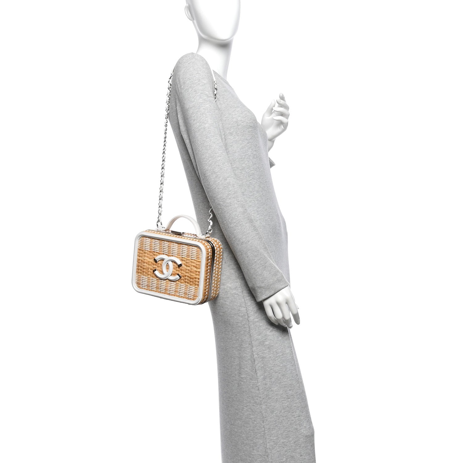 Raffia Calfskin CC Filigree Vanity Case White — view 2