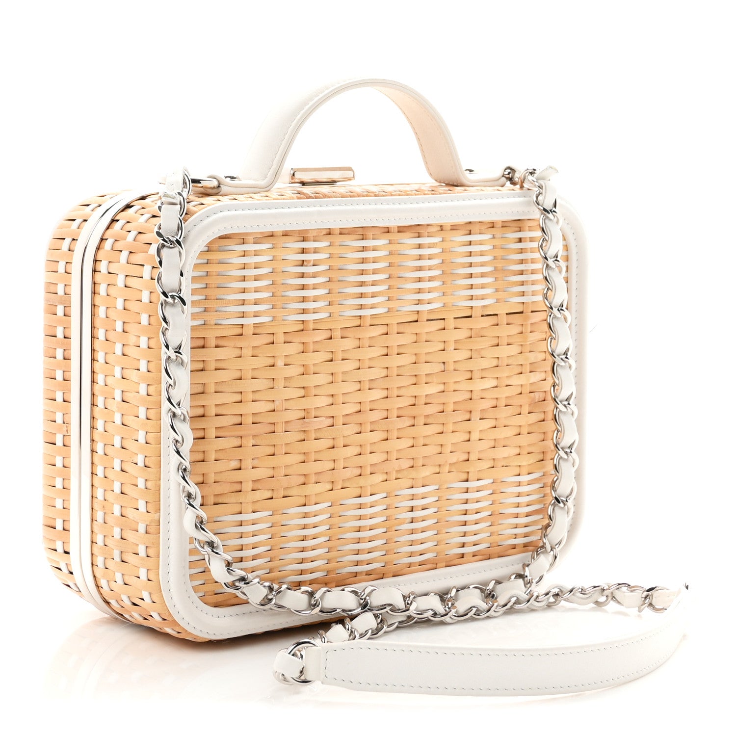 Raffia Calfskin CC Filigree Vanity Case White — view 3