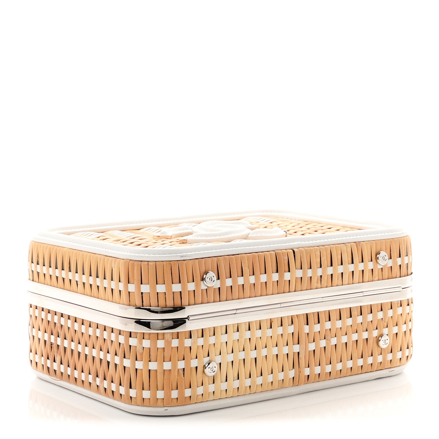 Raffia Calfskin CC Filigree Vanity Case White — view 4
