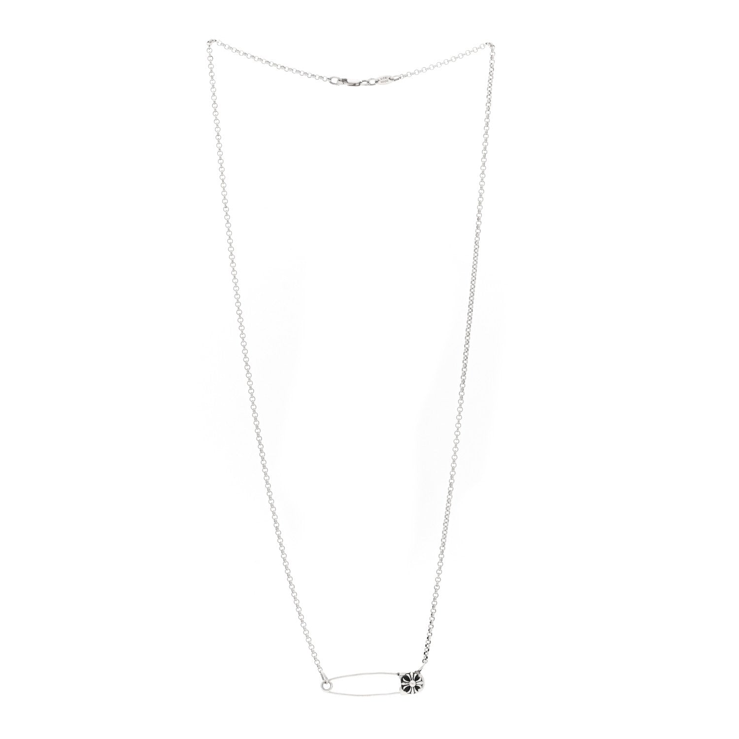 Sterling Silver Safety Pin Pendant Necklace — view 2