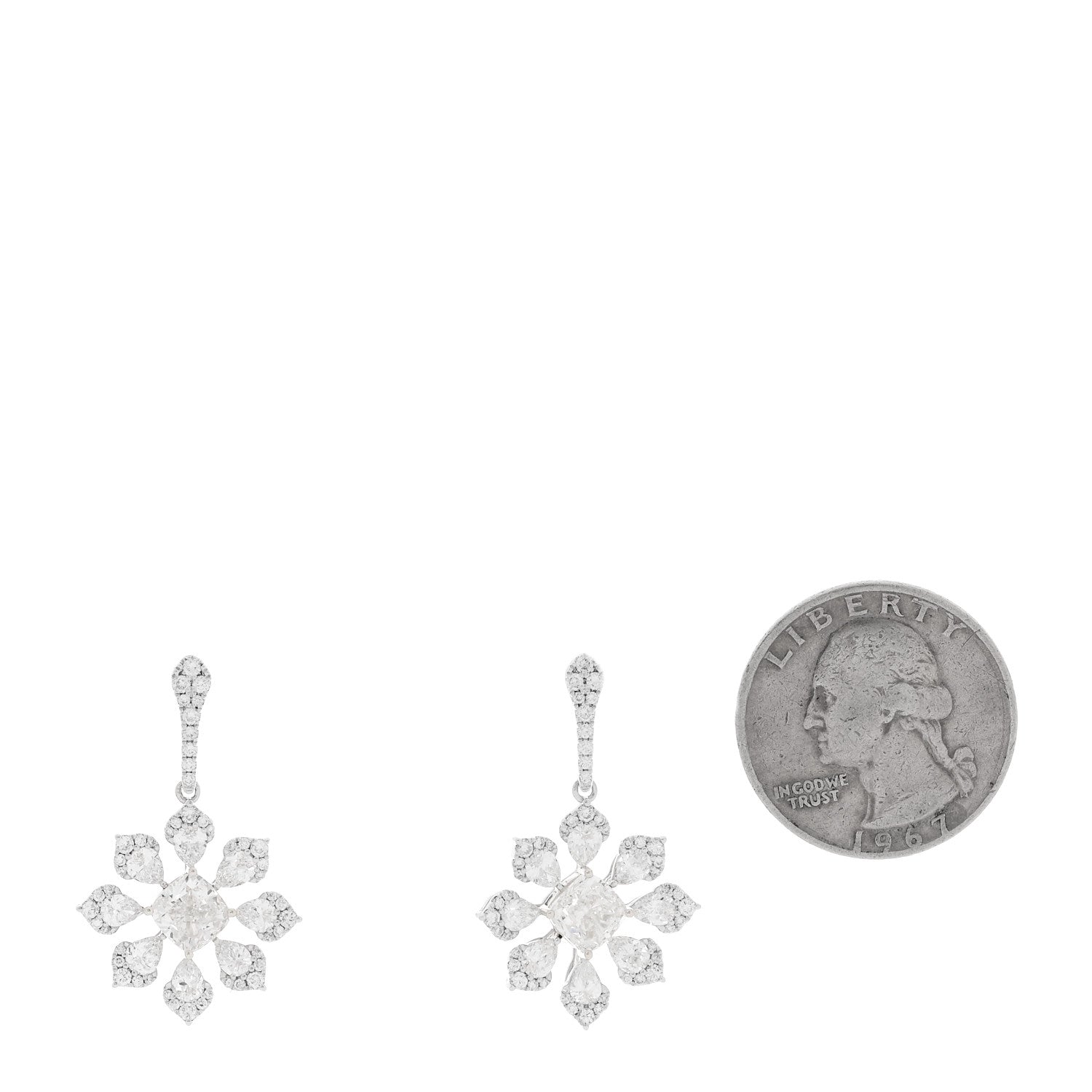 18K White Yellow Gold Diamond 5.32ctw Flower Drop Earrings — view 2