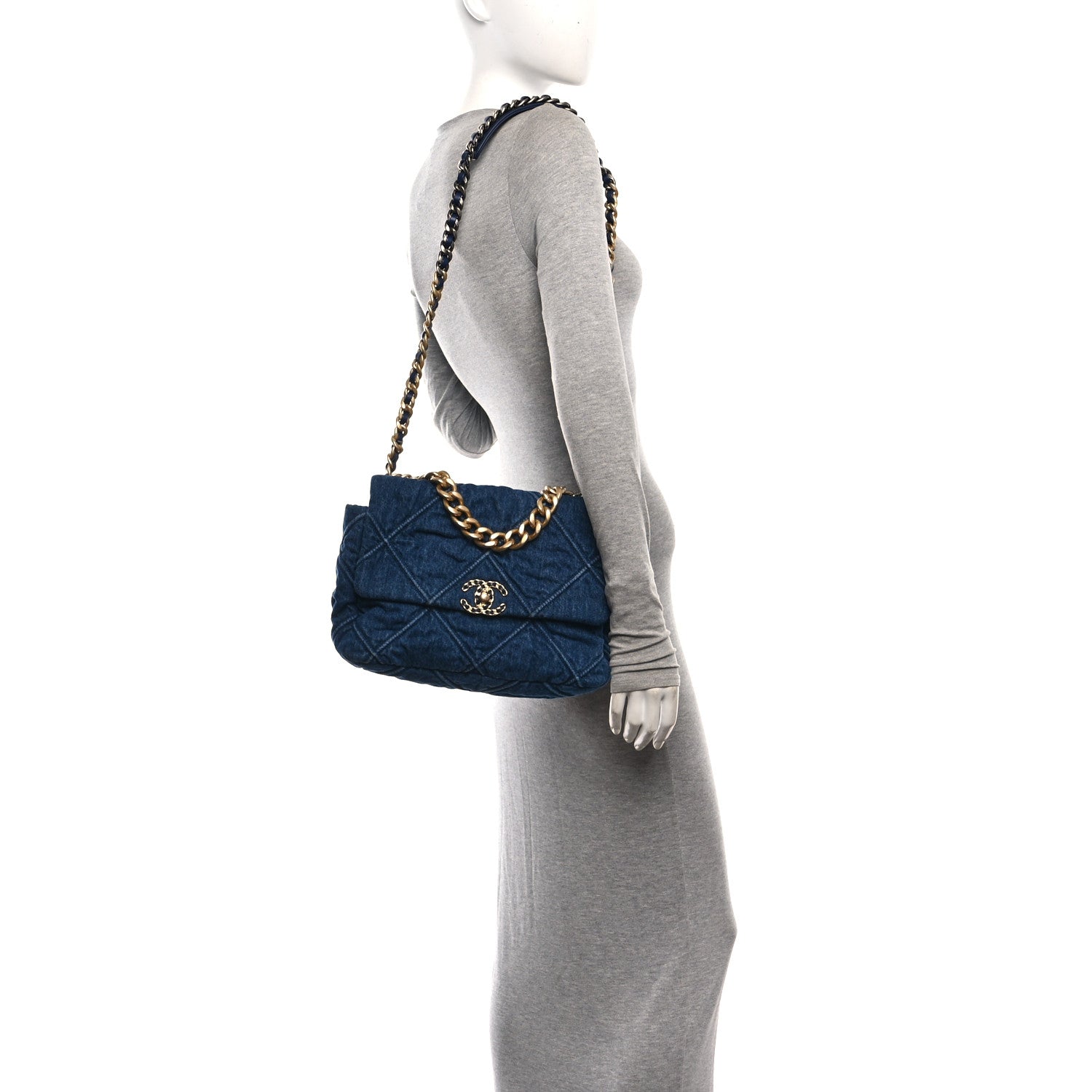 Denim Quilted Large Chanel 19 Flap Blue — view 2