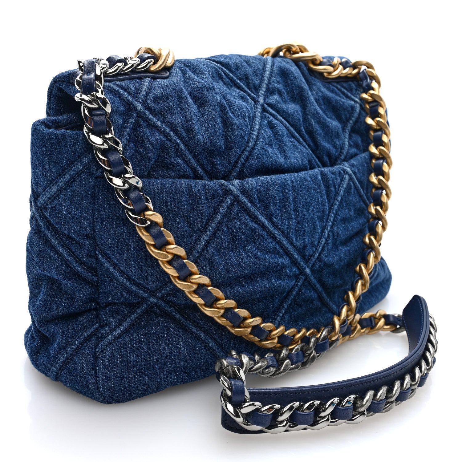 Denim Quilted Large Chanel 19 Flap Blue — view 3