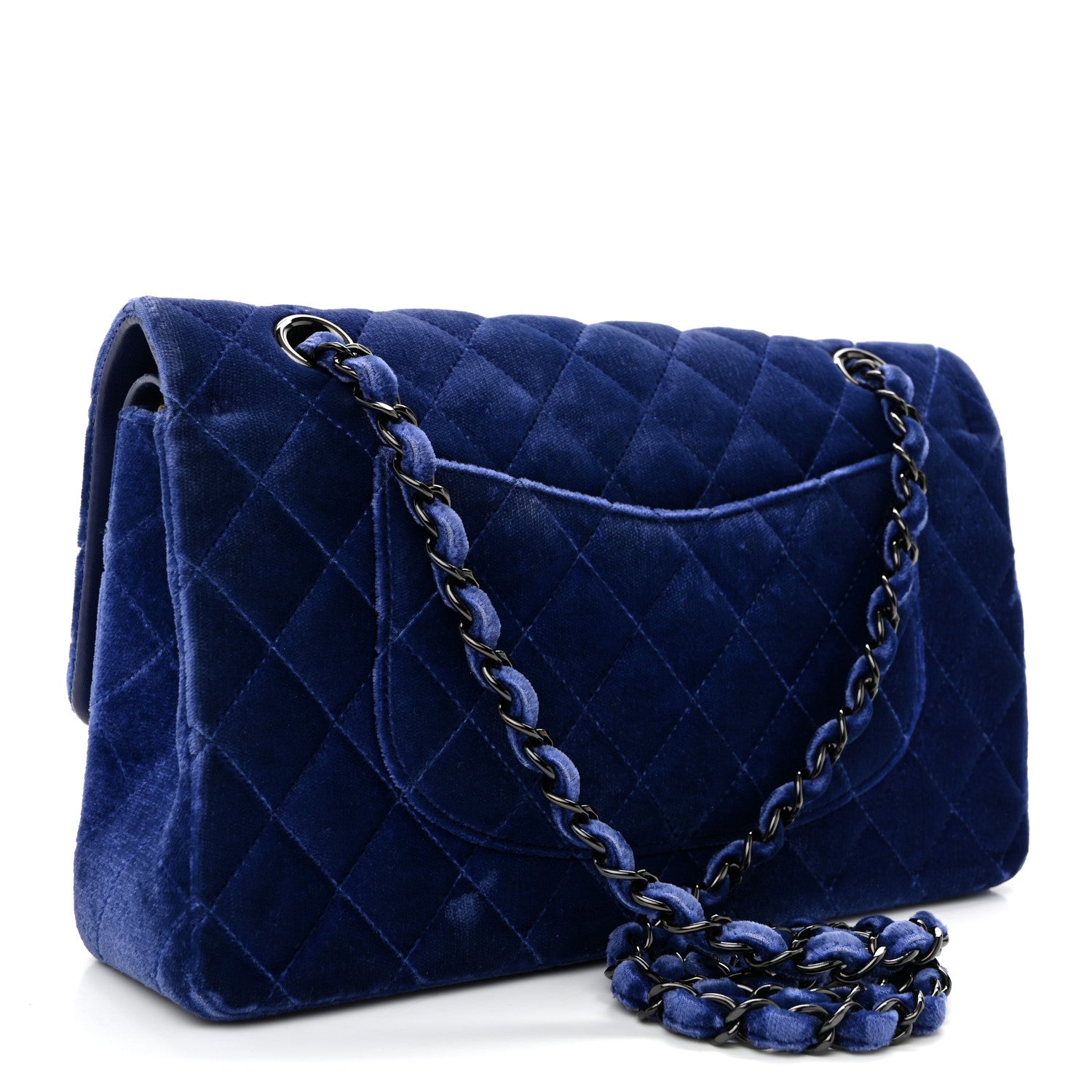 Velvet Quilted Medium Double Flap Navy Blue — view 3