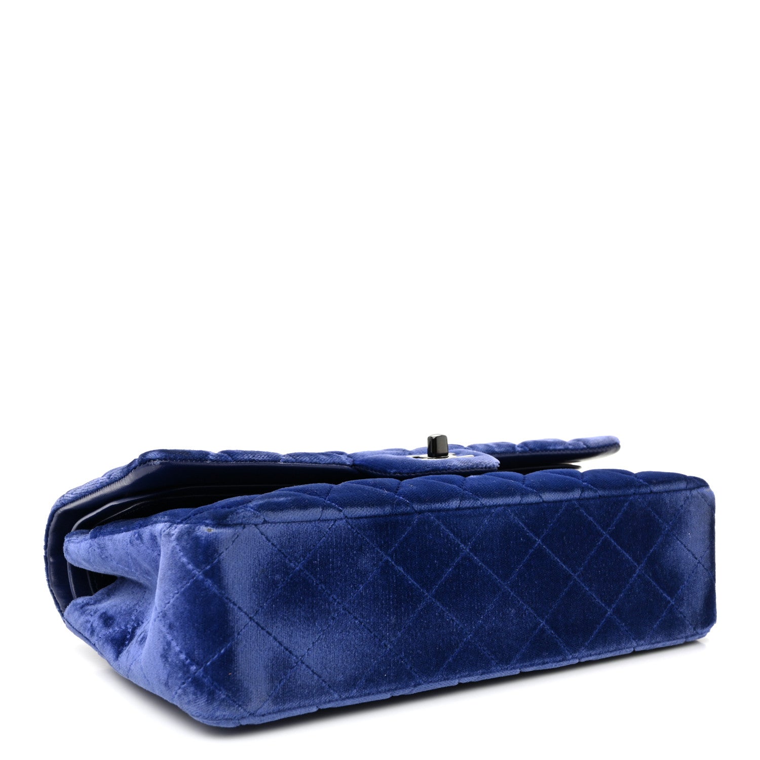 Velvet Quilted Medium Double Flap Navy Blue — view 4