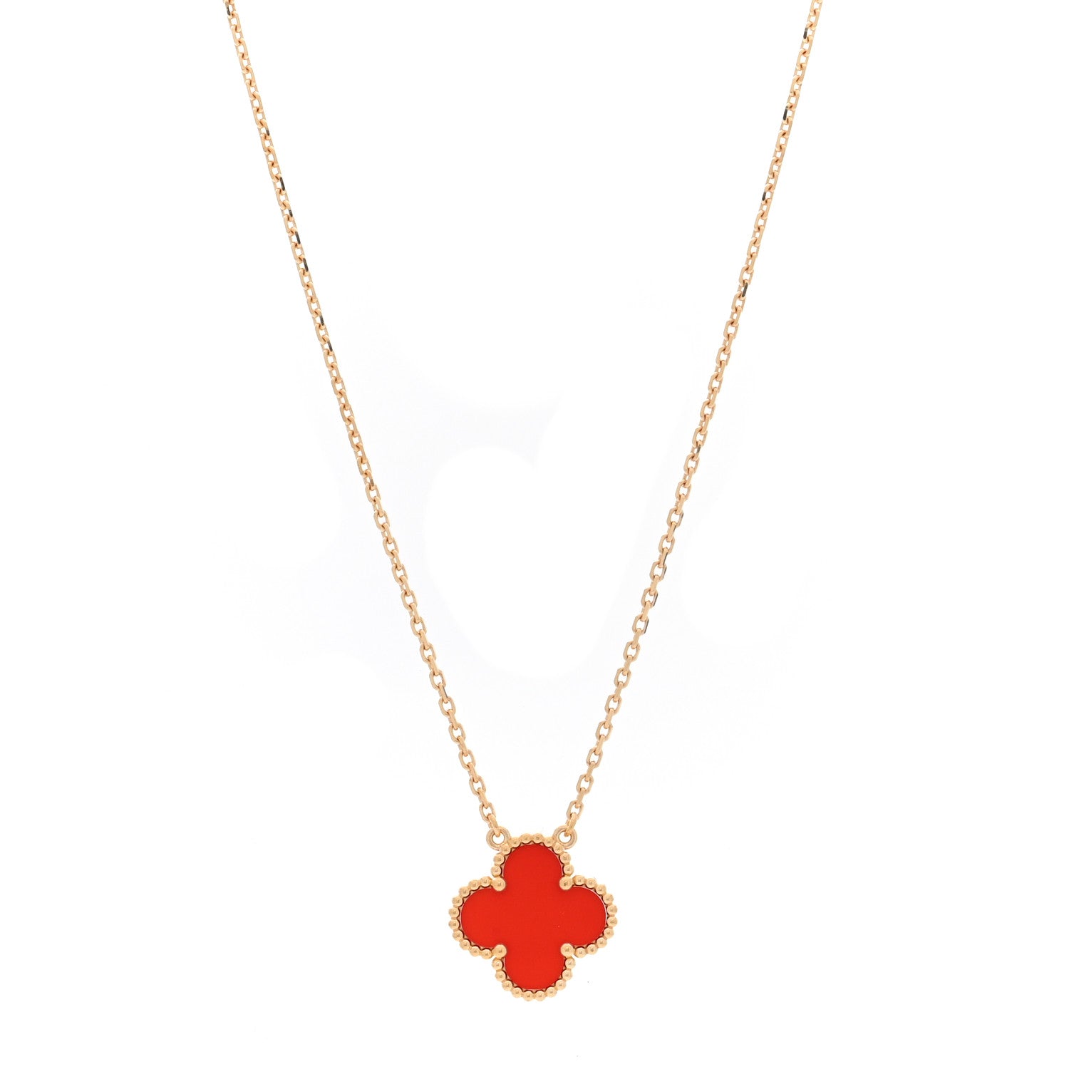 18K Yellow Gold Carnelian Vintage Alhambra Pendant Necklace