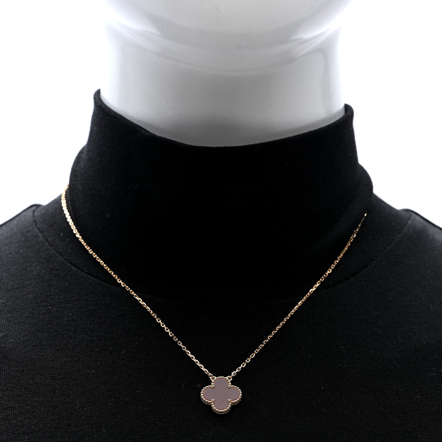 18K Yellow Gold Carnelian Vintage Alhambra Pendant Necklace — view 2