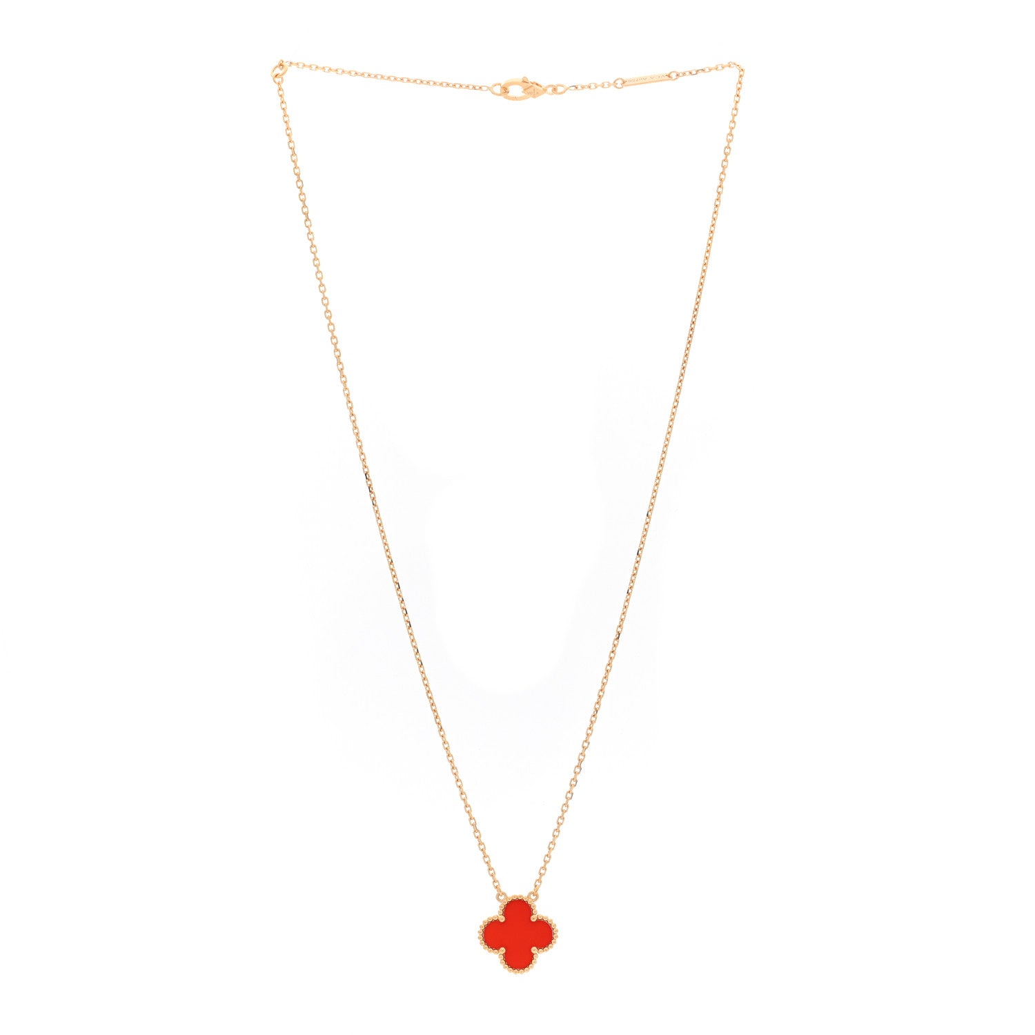 18K Yellow Gold Carnelian Vintage Alhambra Pendant Necklace — view 3
