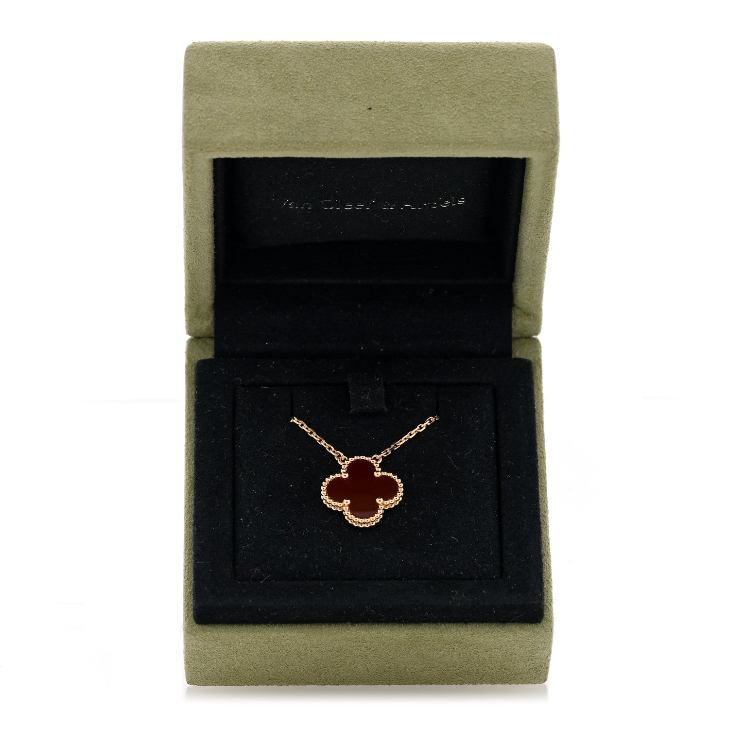 18K Yellow Gold Carnelian Vintage Alhambra Pendant Necklace — view 5