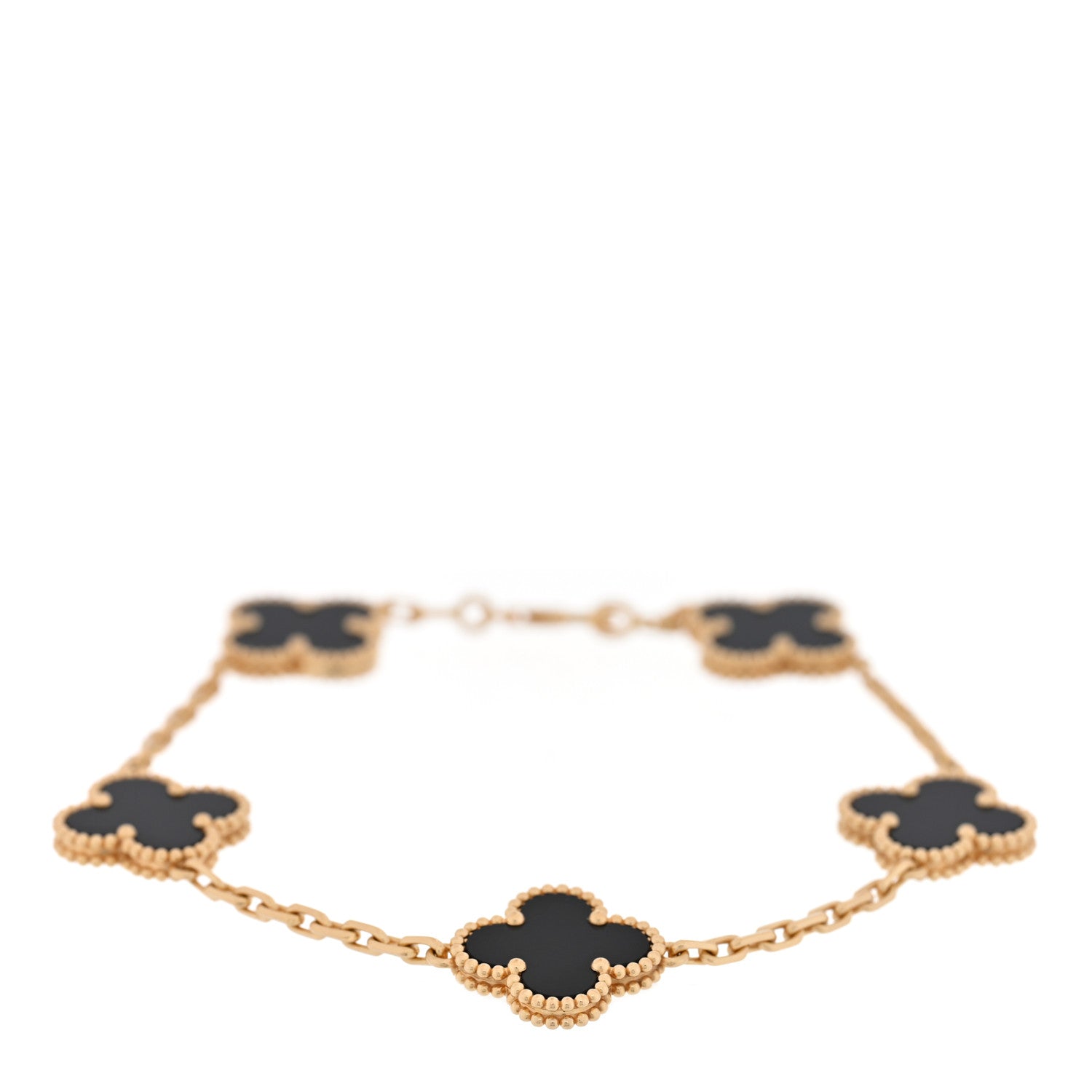 18K Yellow Gold Black Onyx 5 Motifs Vintage Alhambra Bracelet