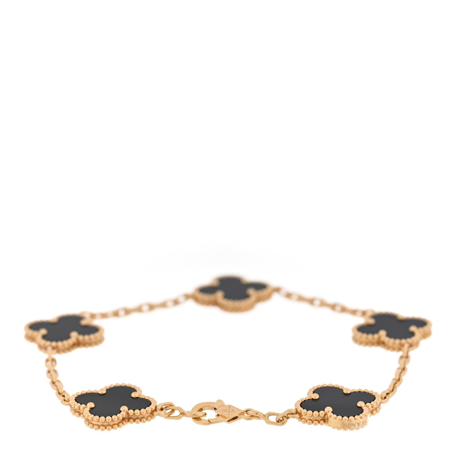 18K Yellow Gold Black Onyx 5 Motifs Vintage Alhambra Bracelet — view 2