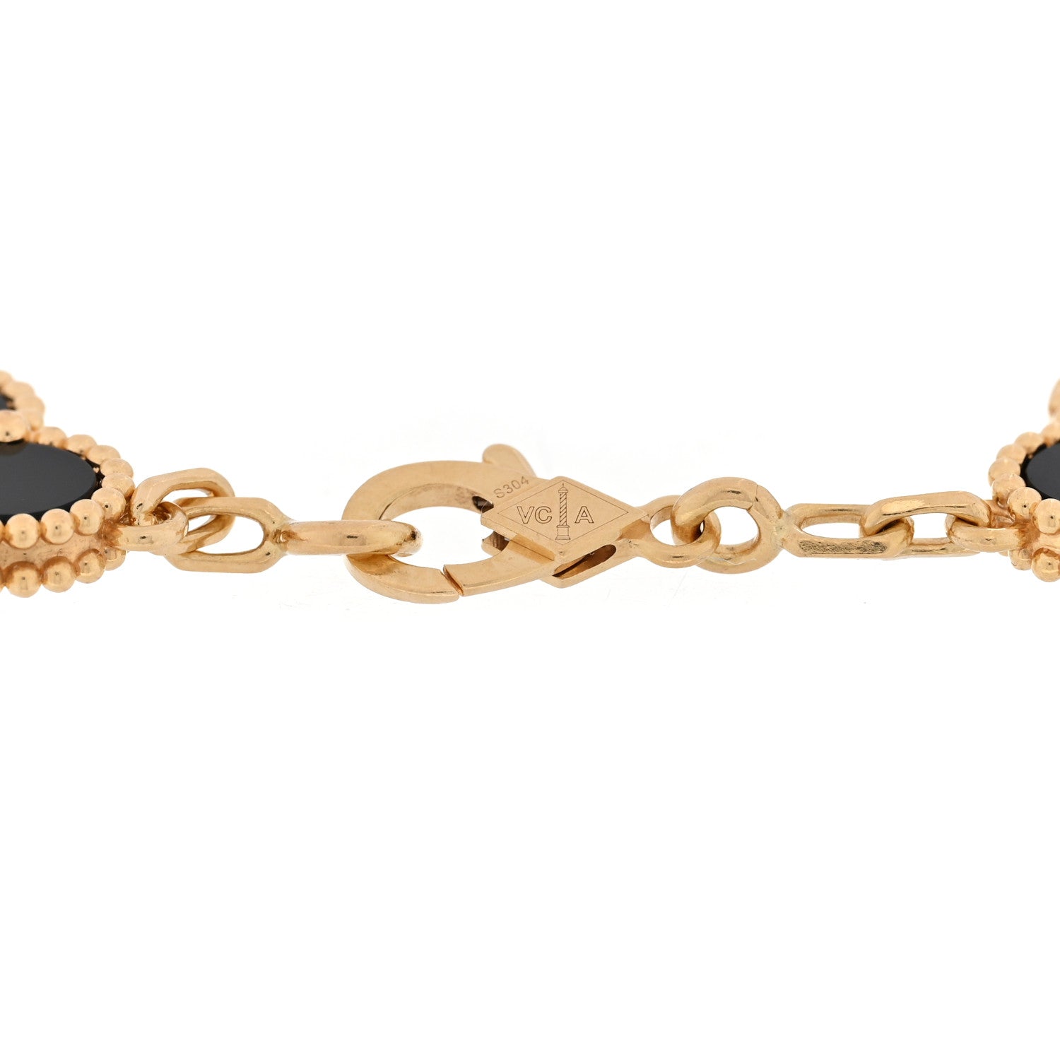 18K Yellow Gold Black Onyx 5 Motifs Vintage Alhambra Bracelet — view 3
