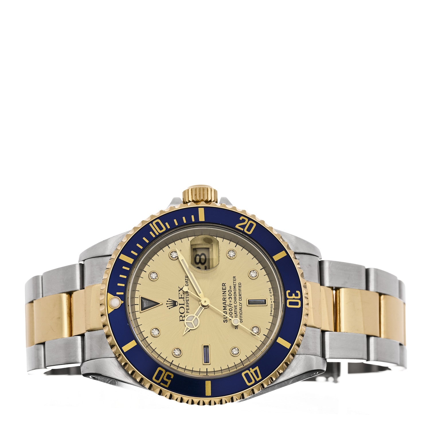 Stainless Steel 18K Yellow Gold Diamond Blue Sapphire 40mm Submariner Date Watch Champagne 16613 — view 2