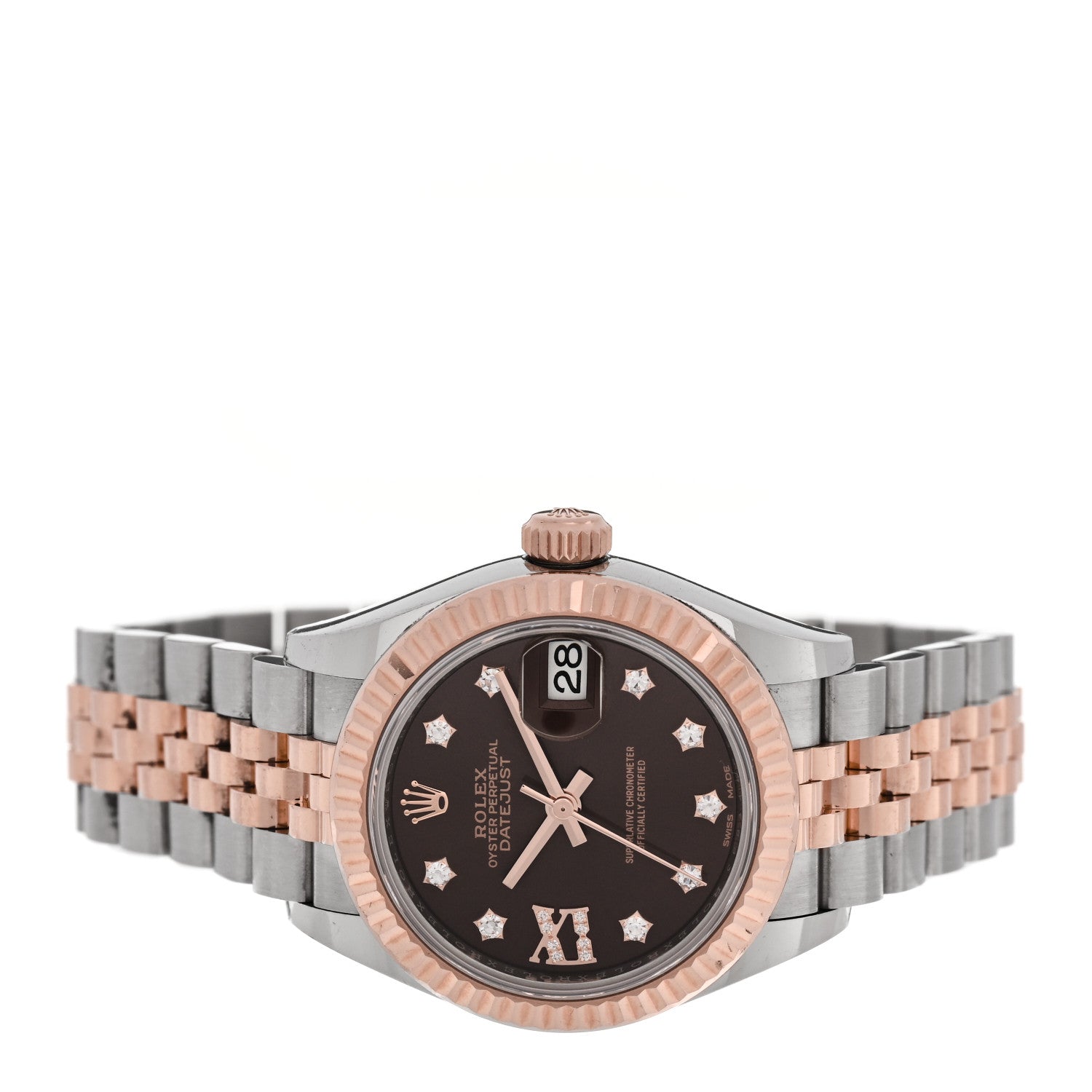 Stainless Steel 18K Everose Gold Diamond 28mm Oyster Perpetual Datejust Watch Chocolate 279171 — view 2