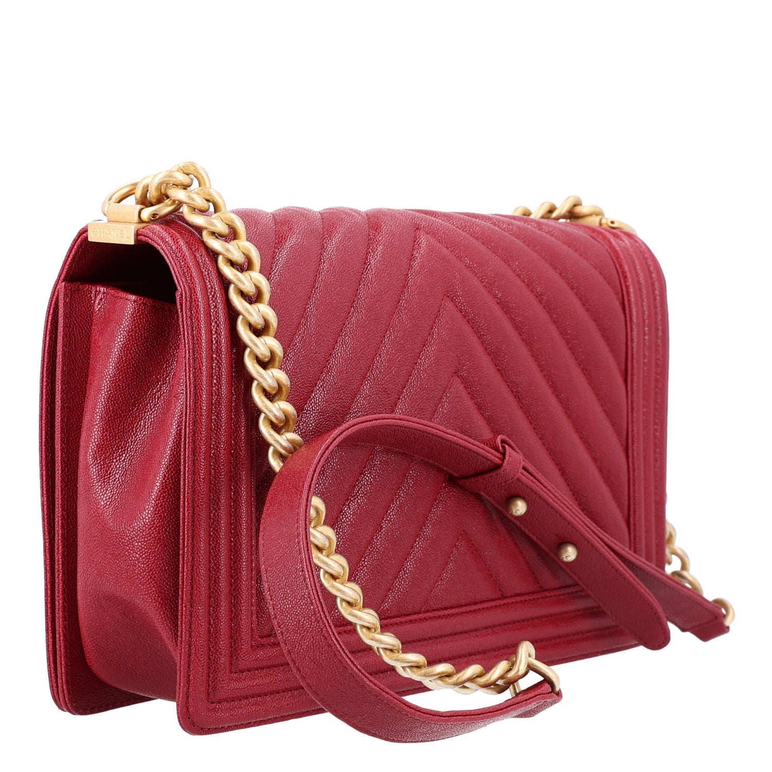 Caviar Chevron Quilted Medium Boy Flap Red — view 3