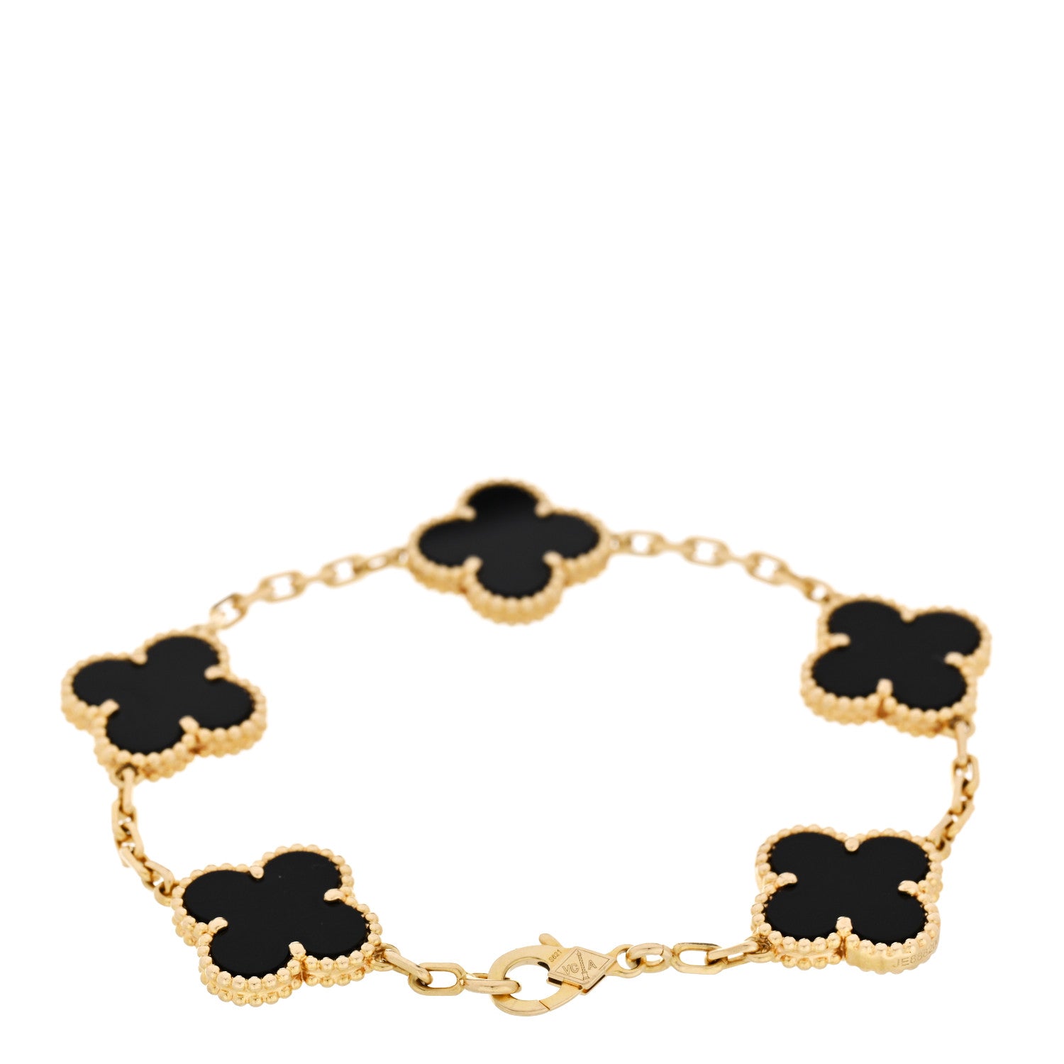 18K Yellow Gold Black Onyx 5 Motifs Vintage Alhambra Bracelet — view 2