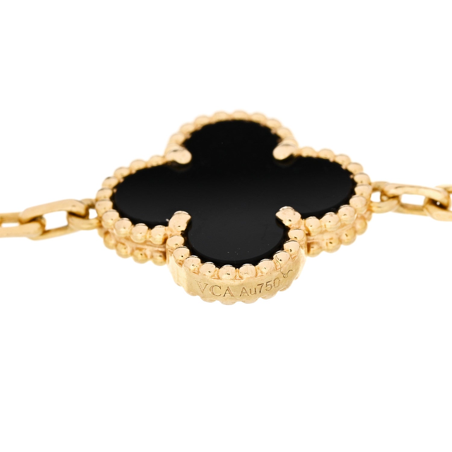 18K Yellow Gold Black Onyx 5 Motifs Vintage Alhambra Bracelet — view 4