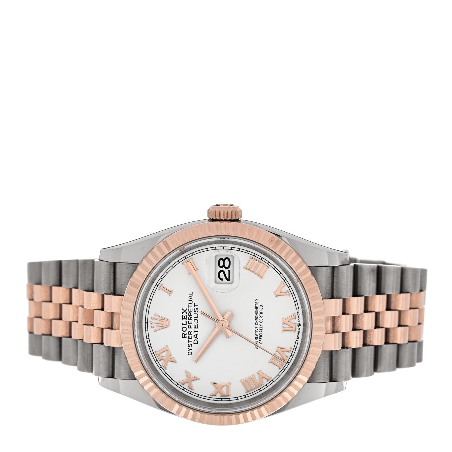 Stainless Steel 18K Everose Gold 36mm Oyster Perpetual Datejust Watch White Roman 126231 — view 2