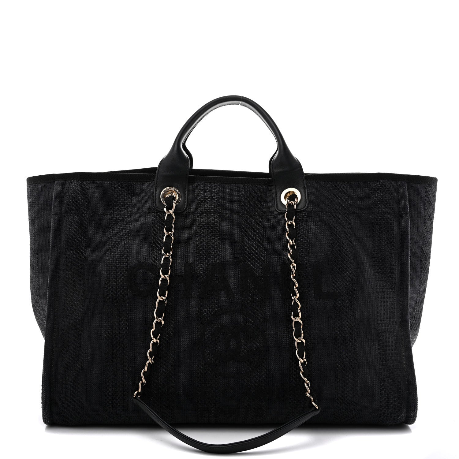 Mixed Fibers Calfskin Striped Large Deauville Tote Black
