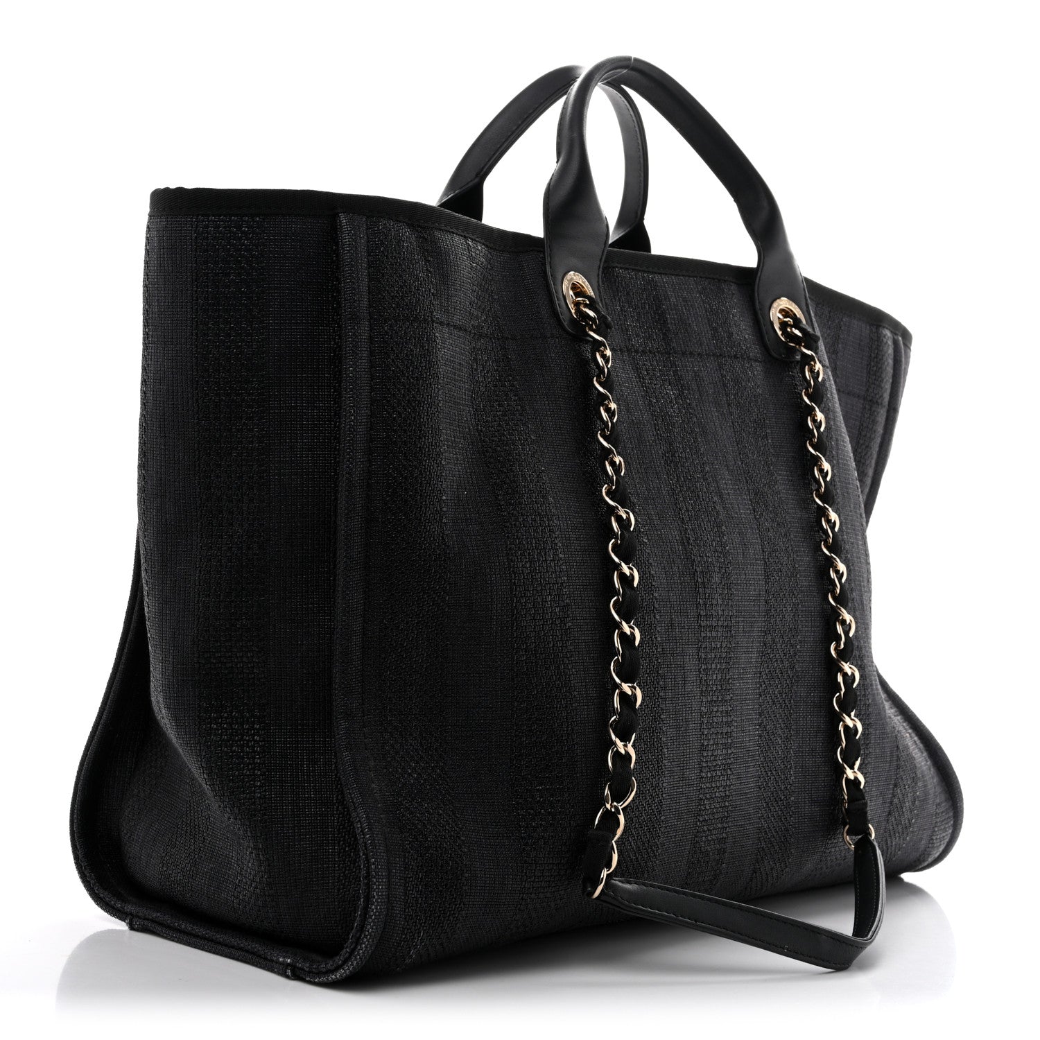 Mixed Fibers Calfskin Striped Large Deauville Tote Black — view 3