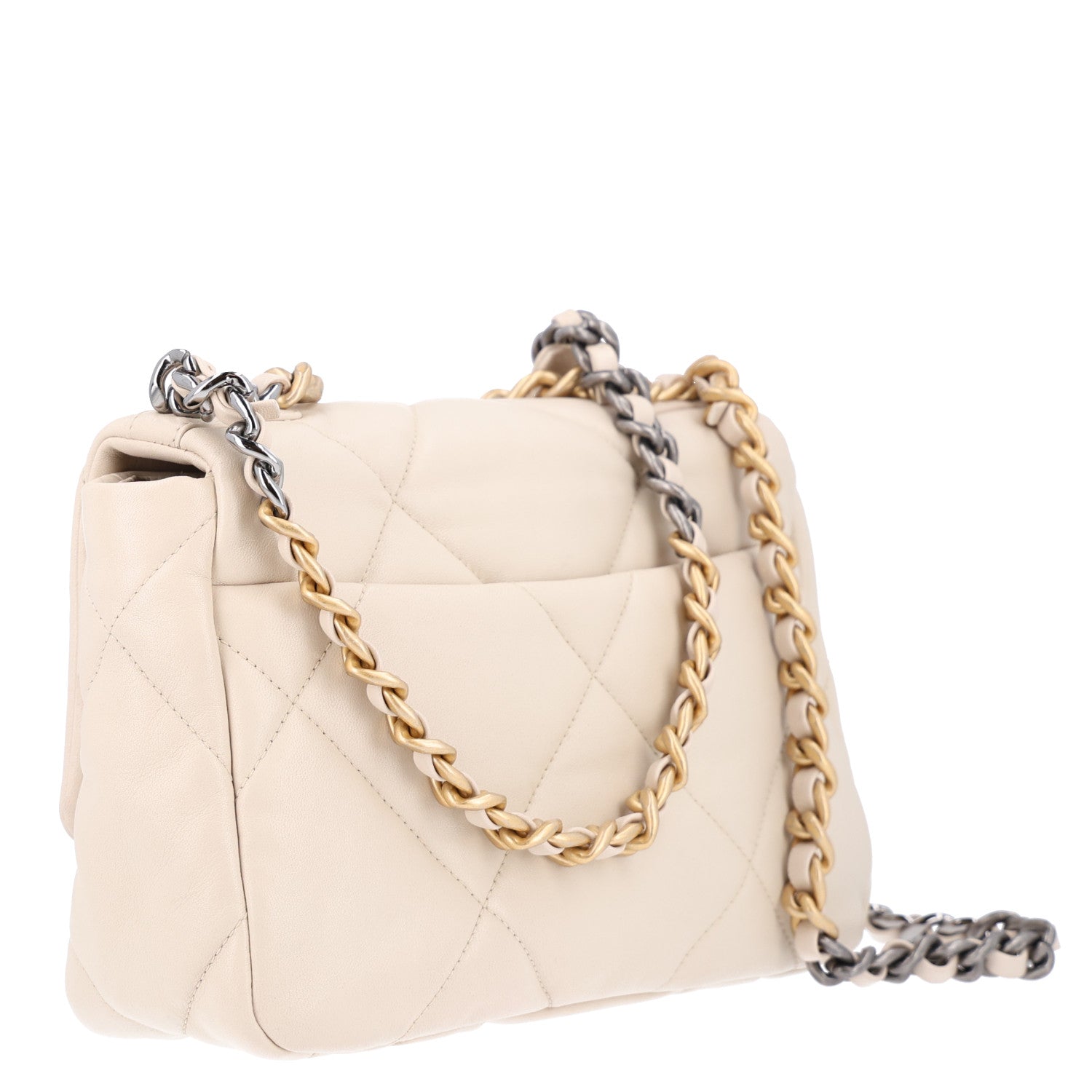 Lambskin Quilted Medium Chanel 19 Flap Light Beige — view 3
