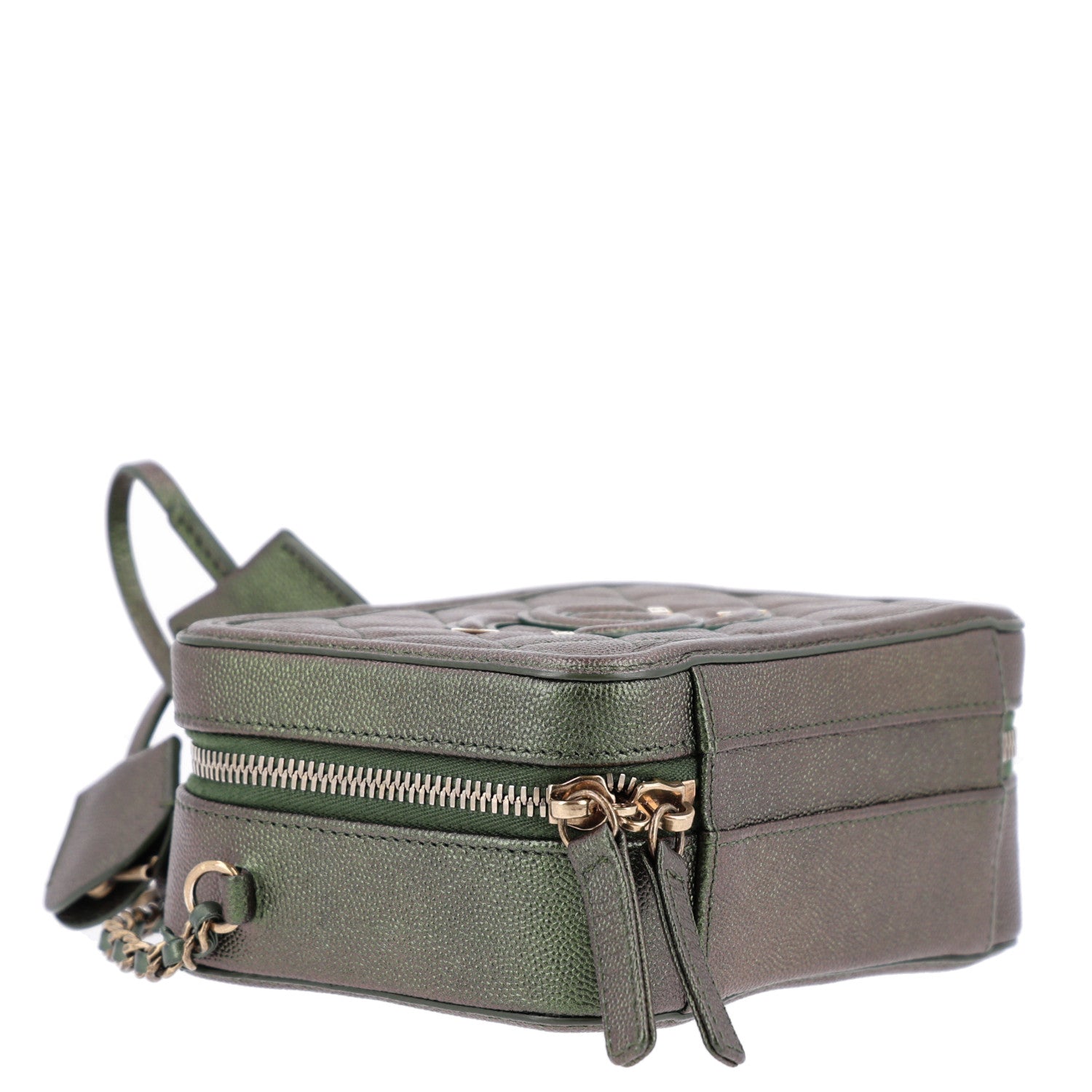 Iridescent Caviar Quilted Small CC Filigree Vanity Case Green — view 4