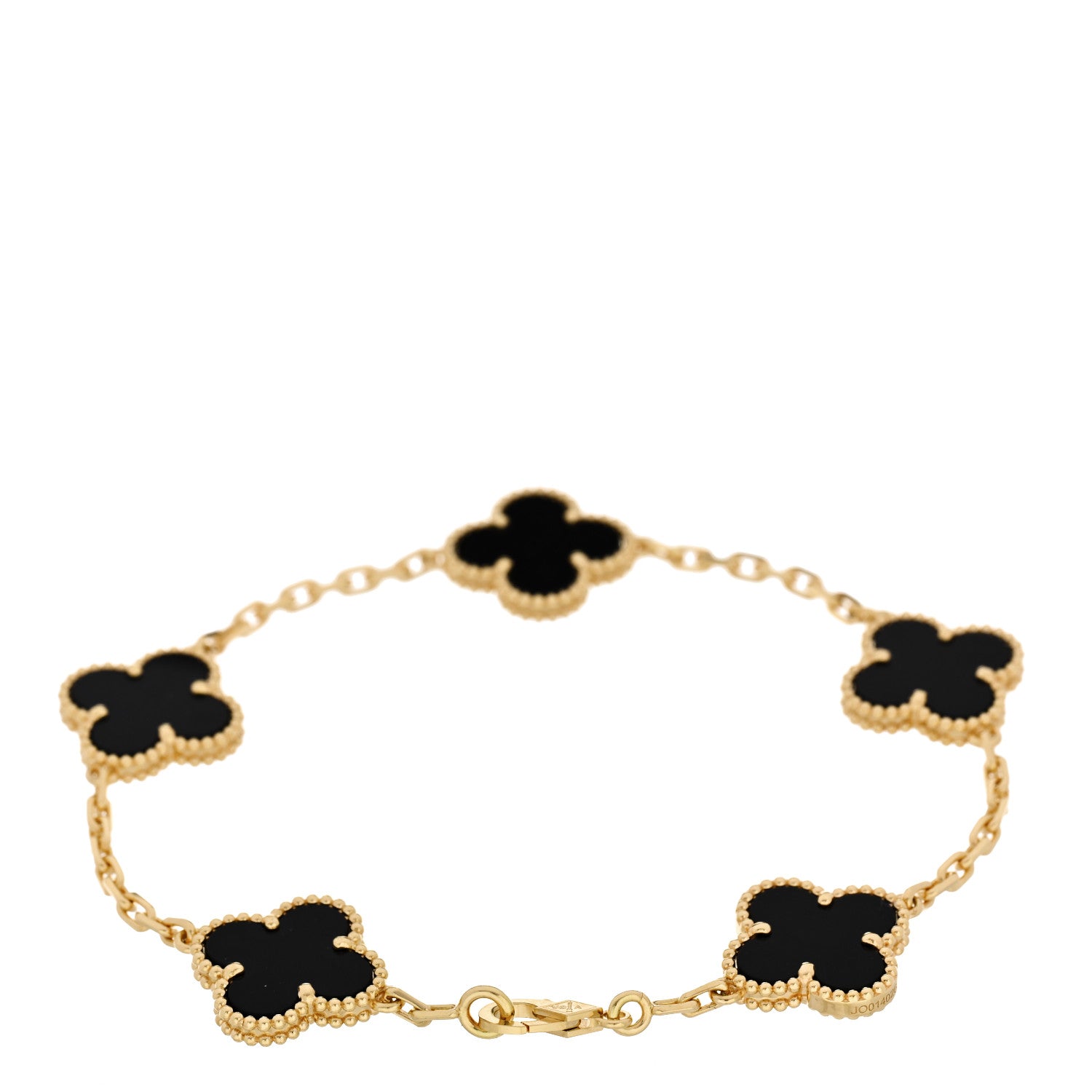 18K Yellow Gold Black Onyx 5 Motifs Vintage Alhambra Bracelet — view 2