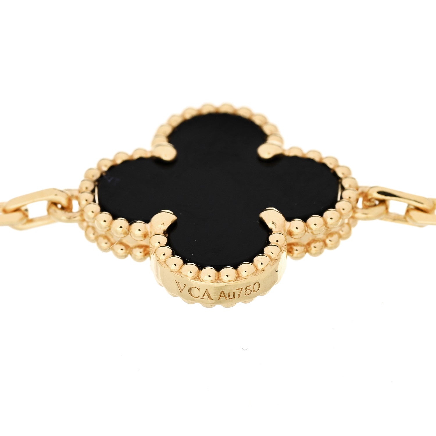 18K Yellow Gold Black Onyx 5 Motifs Vintage Alhambra Bracelet — view 4