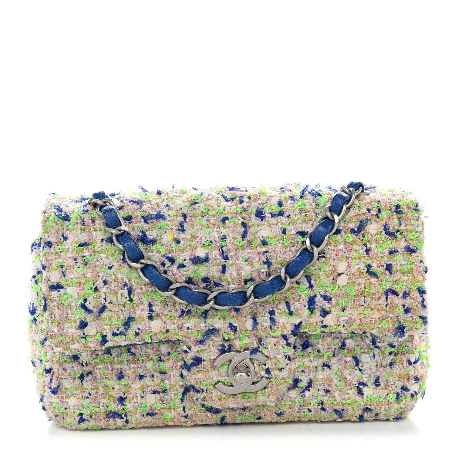 Tweed Quilted Mini Rectangular Flap Blue White Green
