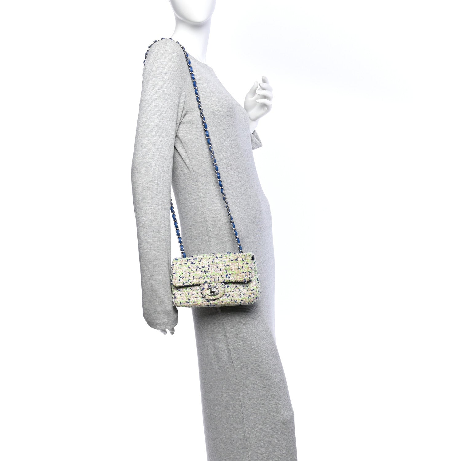 Tweed Quilted Mini Rectangular Flap Blue White Green — view 2