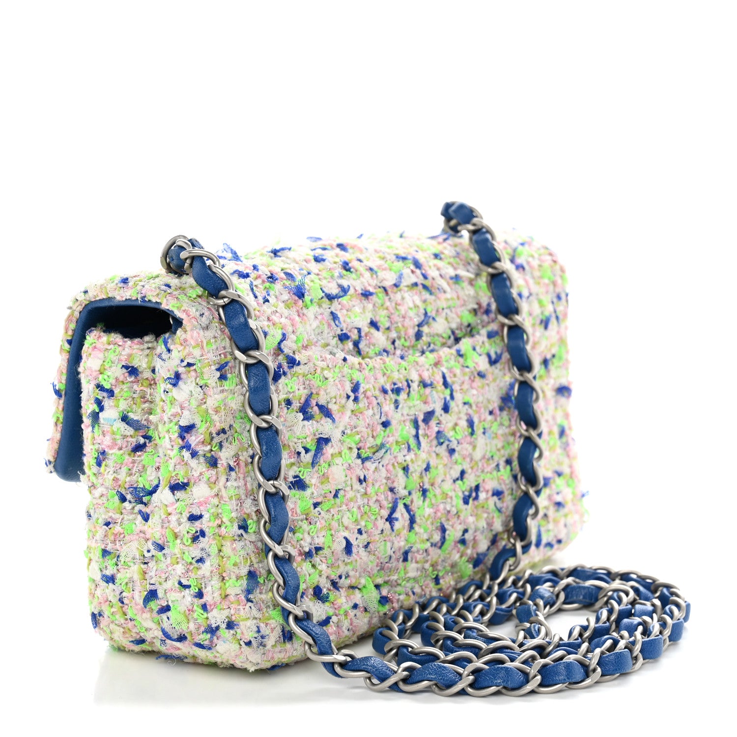 Tweed Quilted Mini Rectangular Flap Blue White Green — view 3