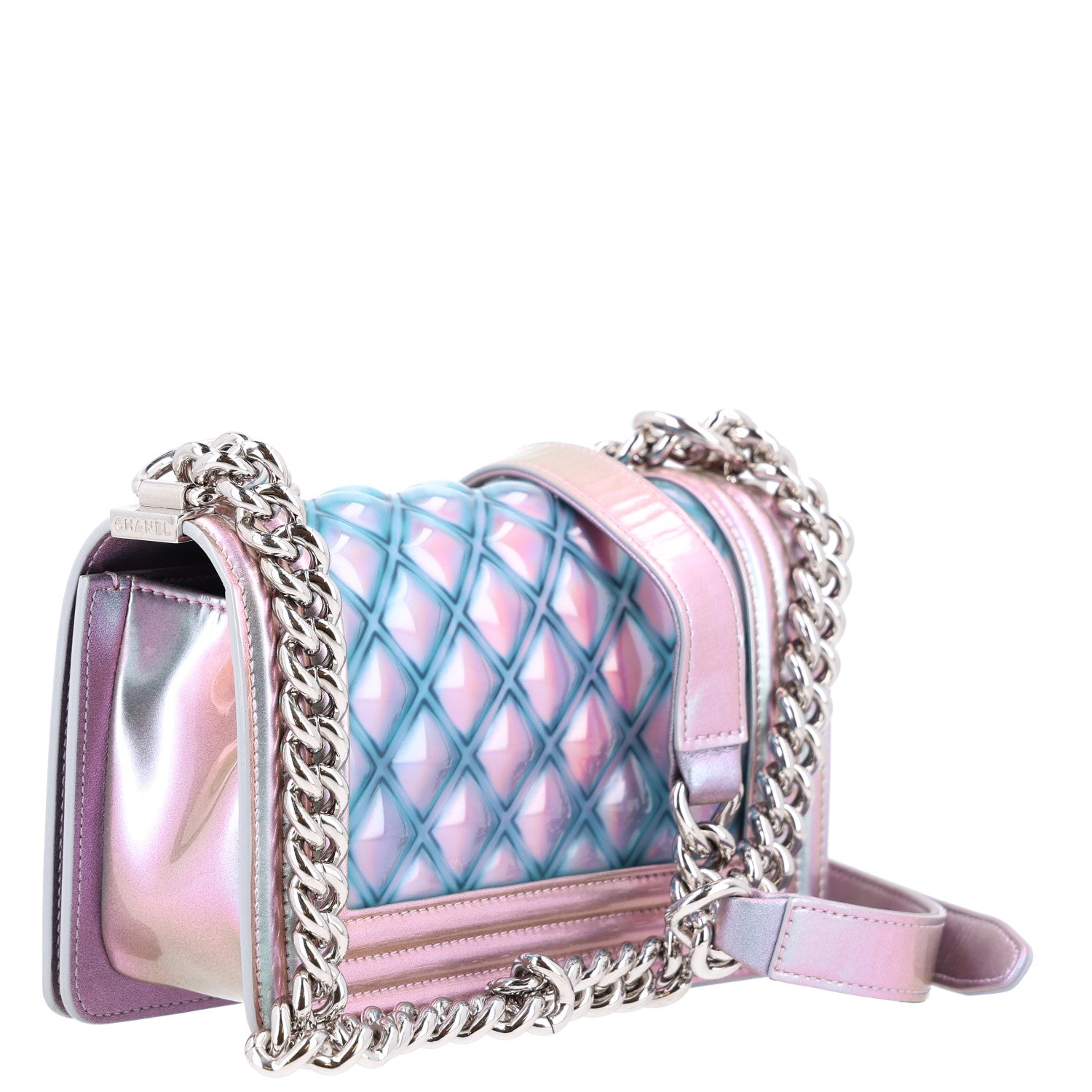 Iridescent Patent Calfskin PVC Quilted Small Boy Flap Light Purple — view 3