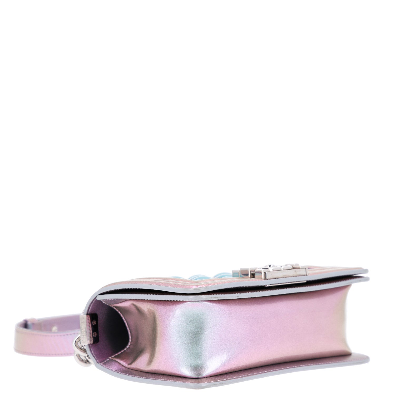 Iridescent Patent Calfskin PVC Quilted Small Boy Flap Light Purple — view 4