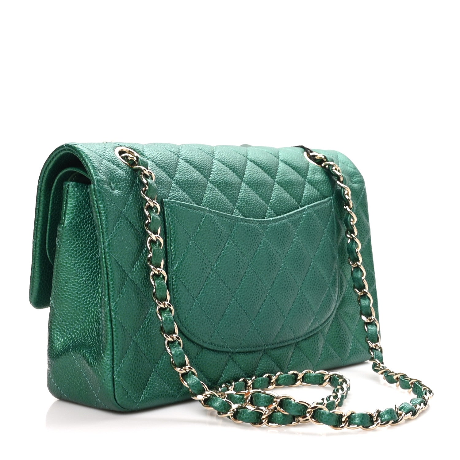 Metallic Caviar Quilted Medium Double Flap Green — view 4