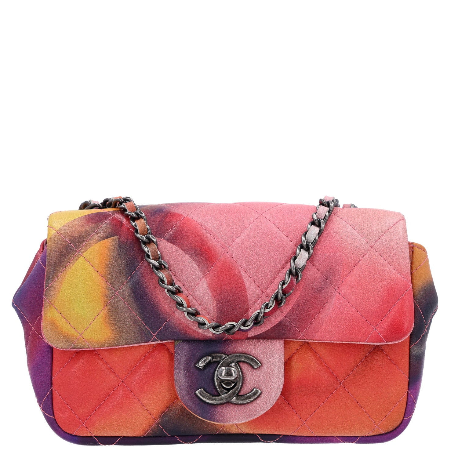 Lambskin Quilted Extra Mini Flower Power Flap Multicolor