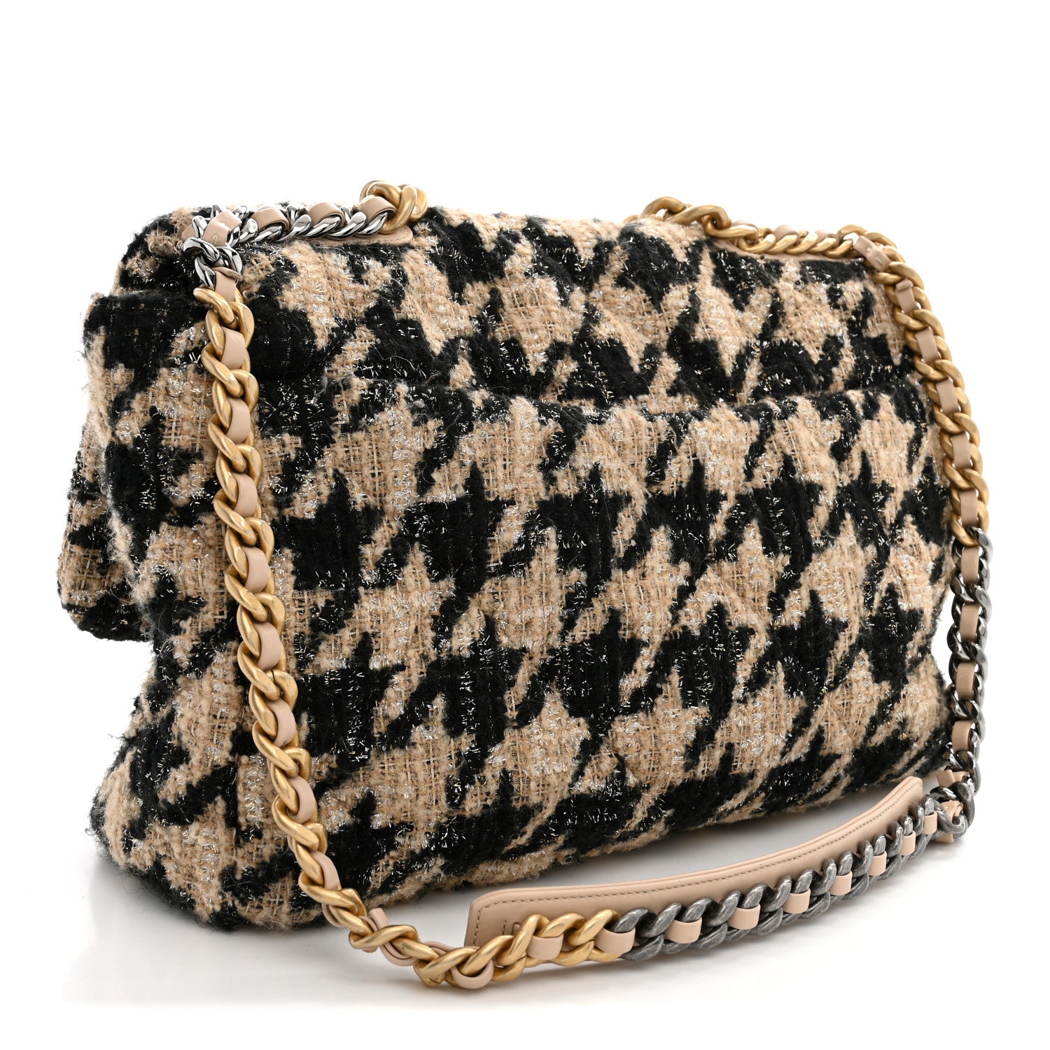 Tweed Maxi Chanel 19 Flap Beige Black — view 3